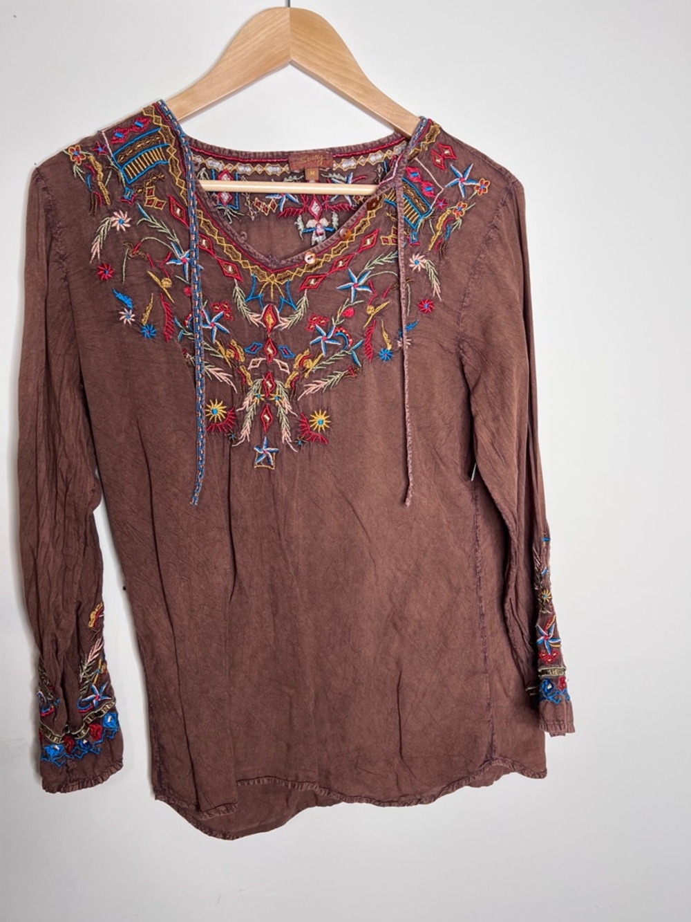 Embroidered Boho Women's Brown Tunic Top